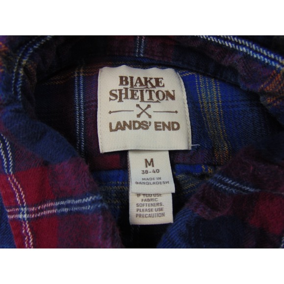 Blake Shelton Lands' End Flannel Shirt Mens Med Red Blue Plaid Long Sleeve - Picture 7 of 8